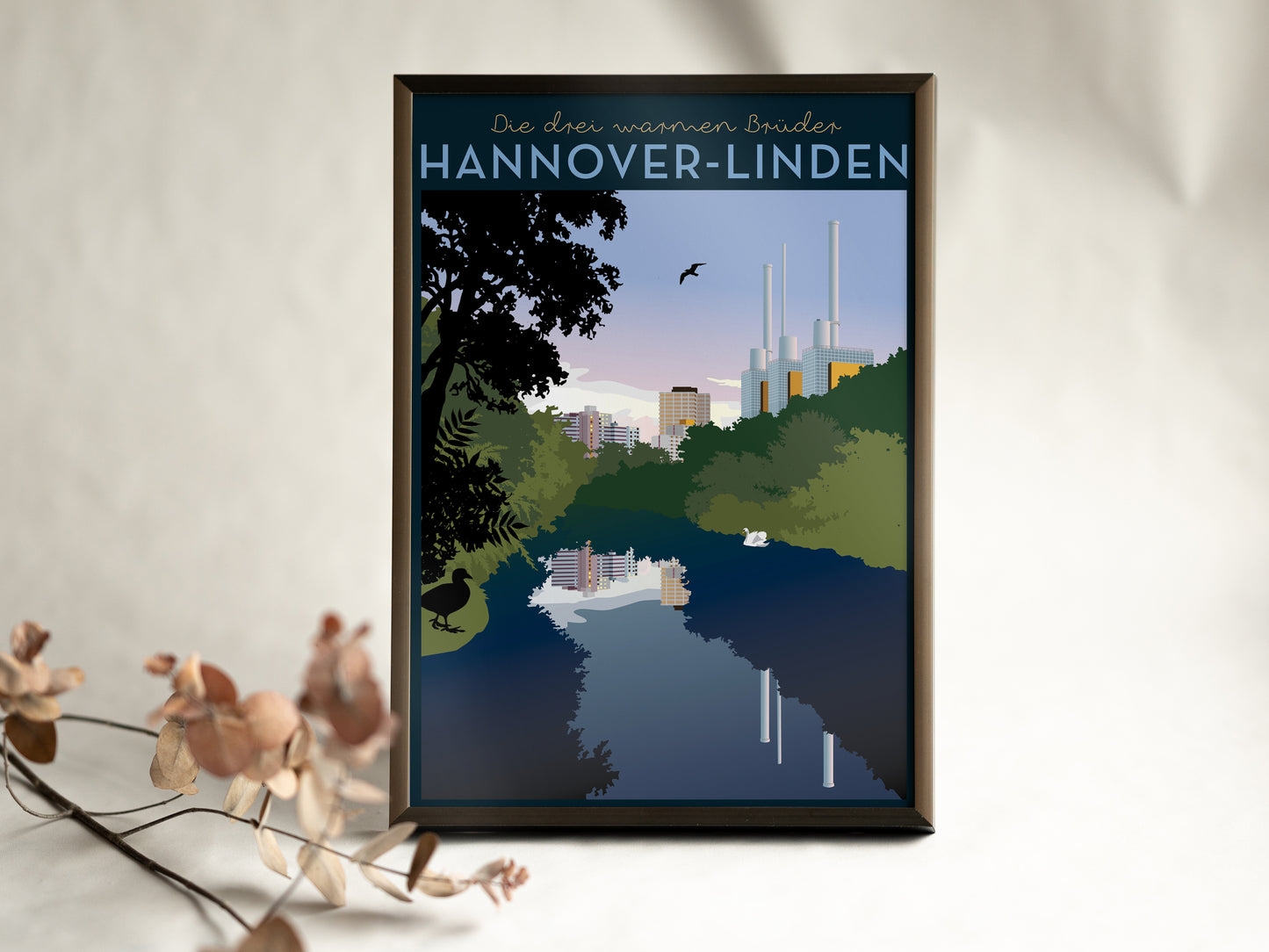 Din A4 Print | Blick auf Linden mit Ihmezentrum und die drei warmen Brüder | Linden Nord