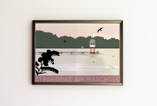 Din A4 Print | Strandbad am Maschsee | Illustration