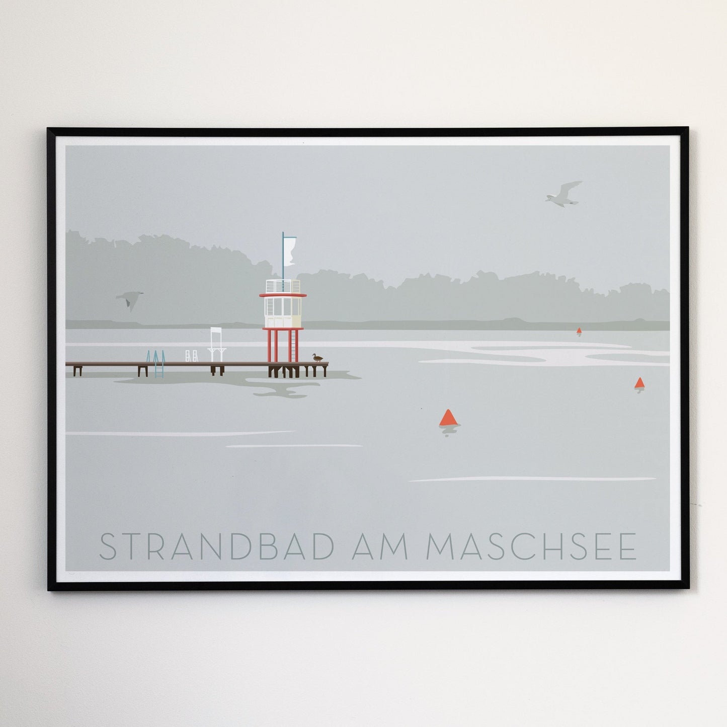 Das Strandbad am Maschsee im Nebel | Poster | Illustration | Wandbild